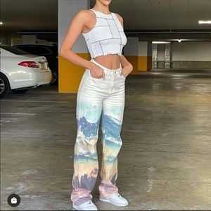 Jaded London Landscape Print Wide Leg Jeans w tags